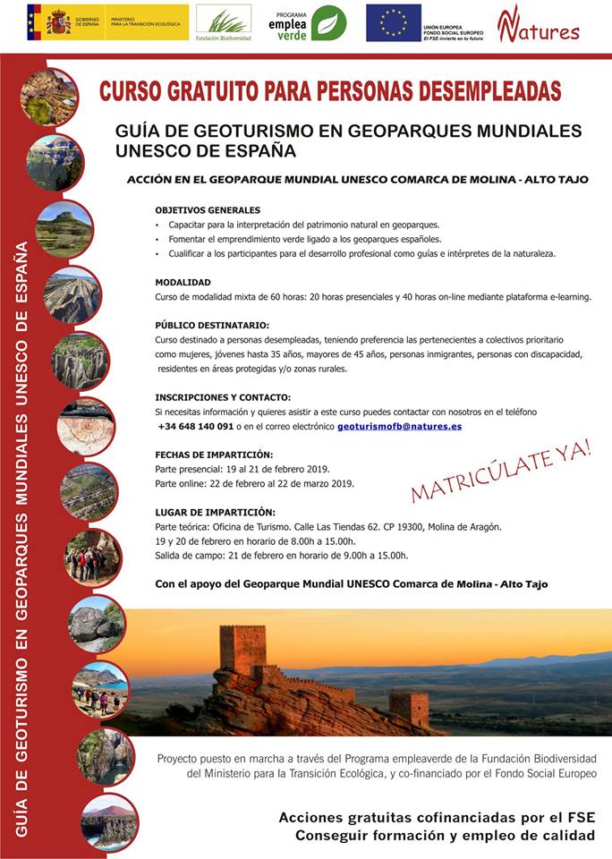 Curso de Geoturismo en Geoparques Mundiales UNESCO de España, gratis para desempleados